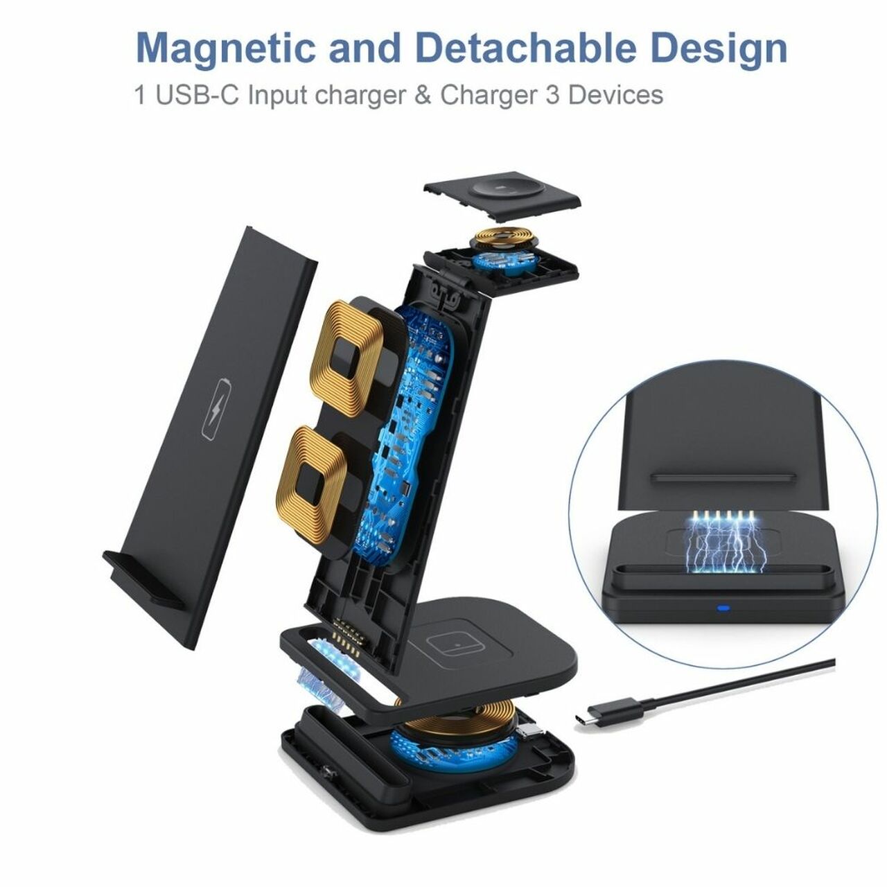 3-in-1 Fast Wireless Charging Stand for Phones, Apple Watch & AirPods