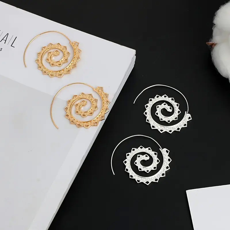 Oval Spiral Exaggerated Swirl Gear Heart Shape Earrings