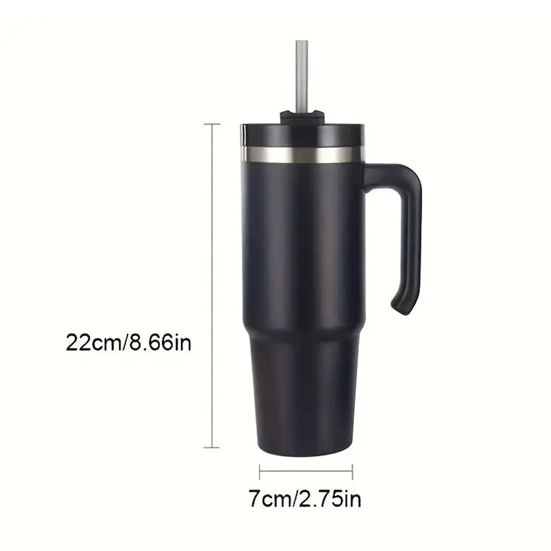 30.5 Oz 304 Stainless Steel Double Vacuum Portable Travel Cup with Handle and Straw