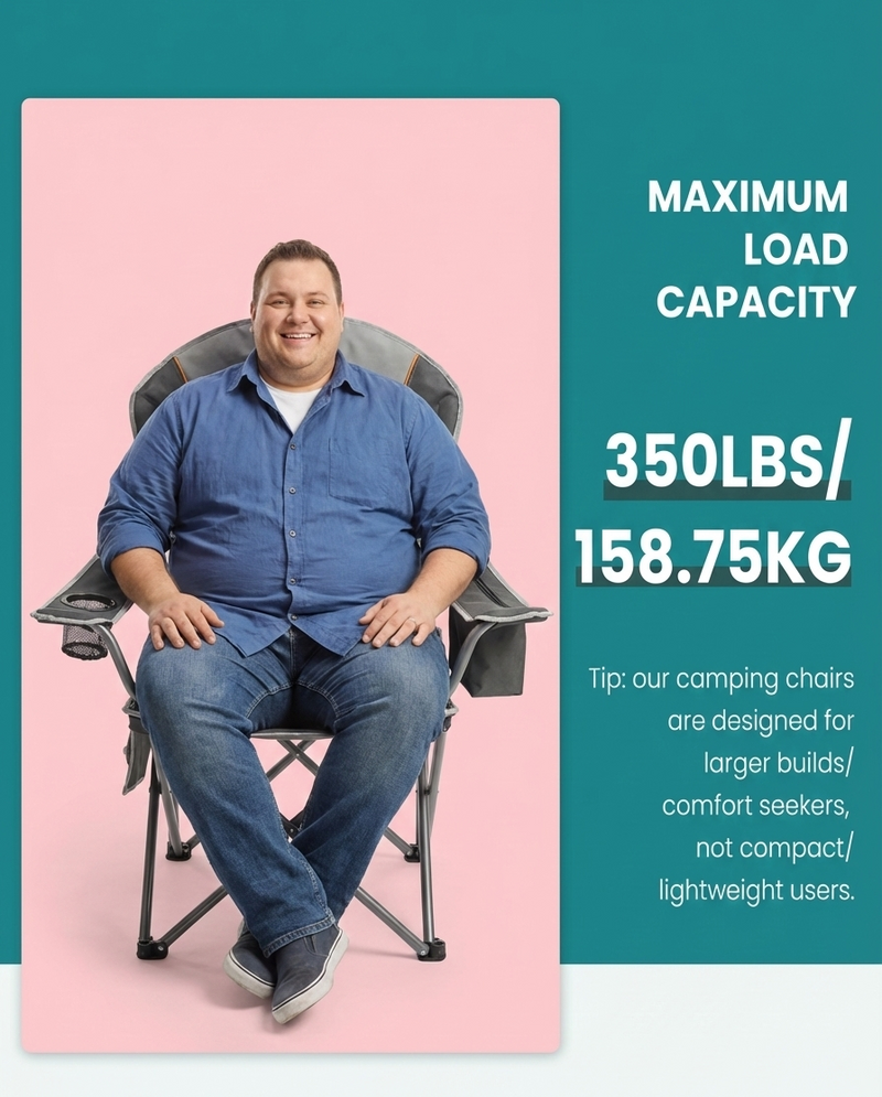 500 lbs Heavy Duty Folding Camping Chair with Cup Holder & Cooler Bag