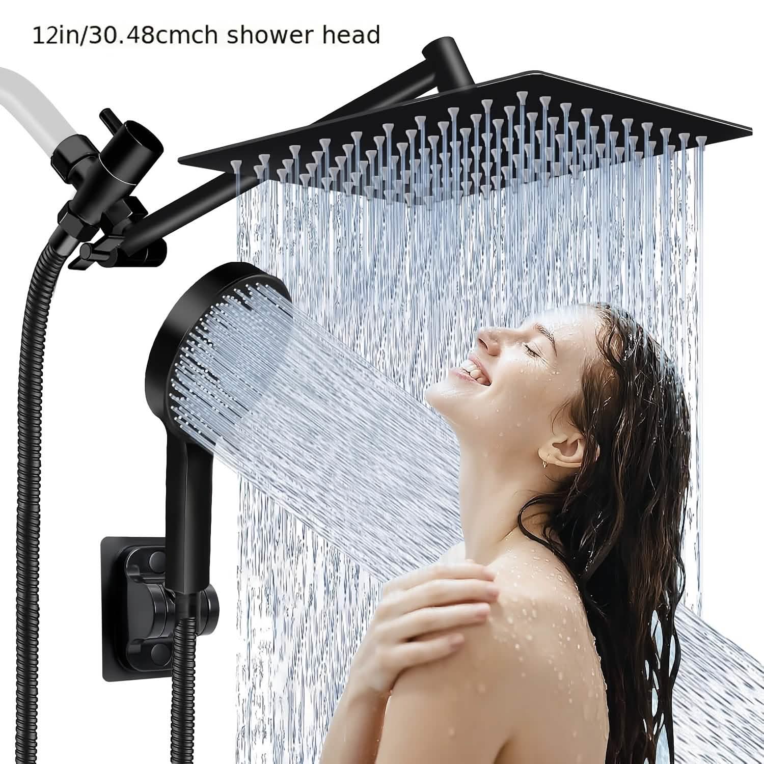 High Pressure Rainfall & Handheld Shower Head – Adjustable, Chrome/Black