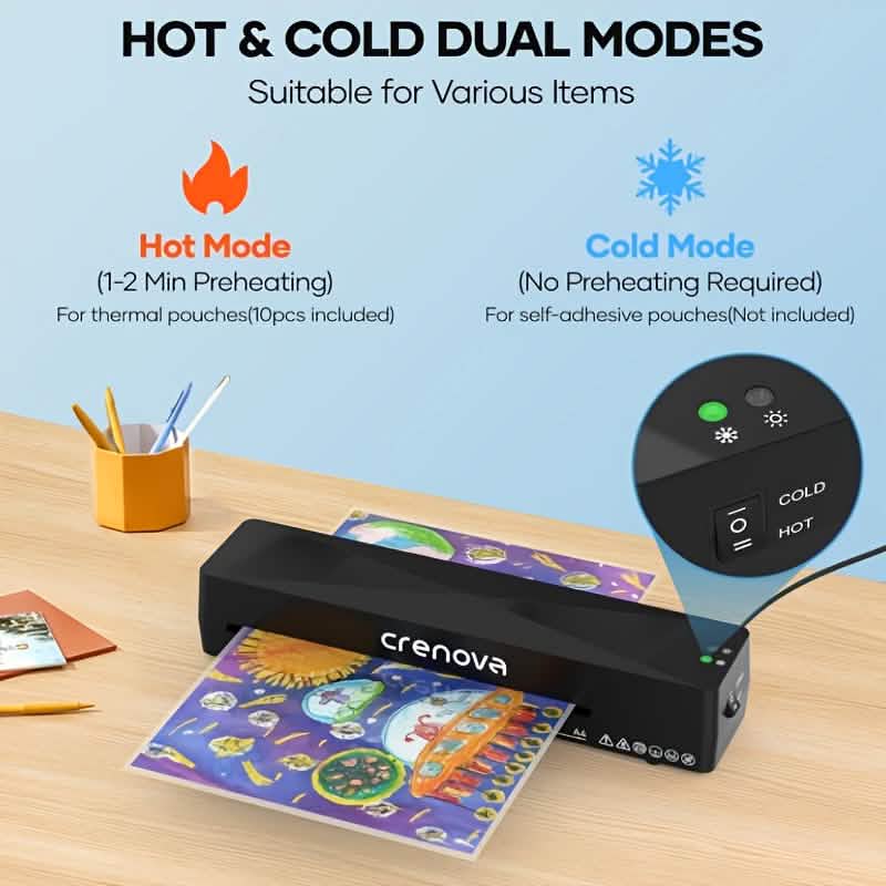 Crenova A4 Laminator – Hot & Cold Modes, Compact Design
