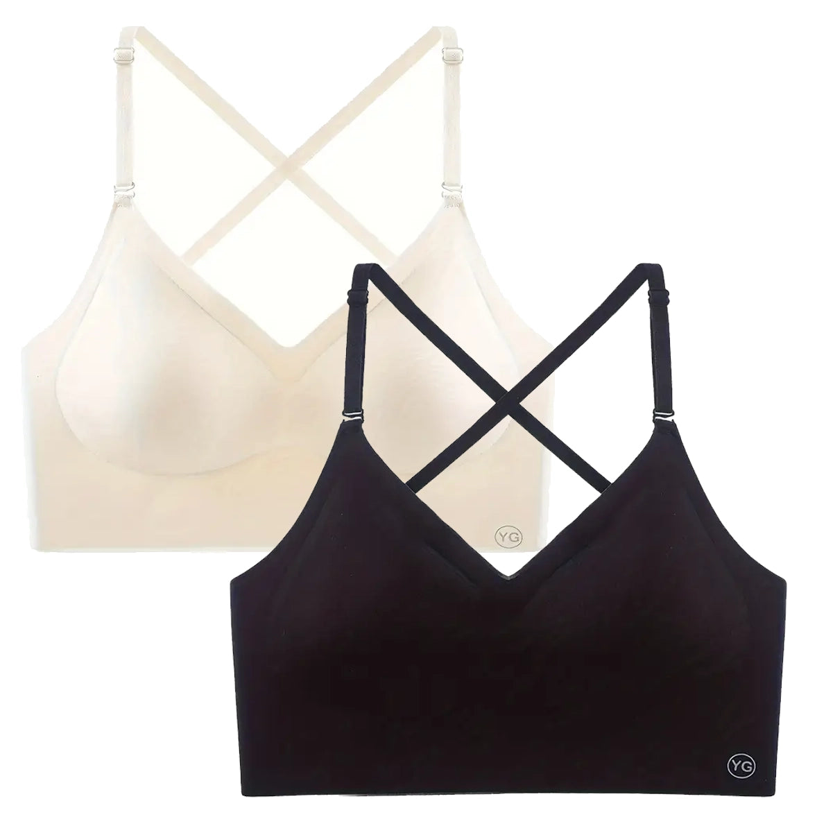 2-Pack: Breathable Comfortable Seamless U-Backless Sports Bra Crop Top With Adjustable Straps