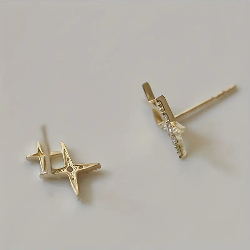 Double Star Design Stud Earrings Inlaid Zirconia