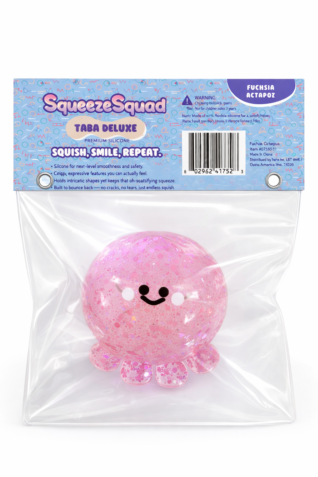 SqueezeSquad Taba Deluxe Silicone Squishy Fuchsia Octopus | Premium Fidget Toy