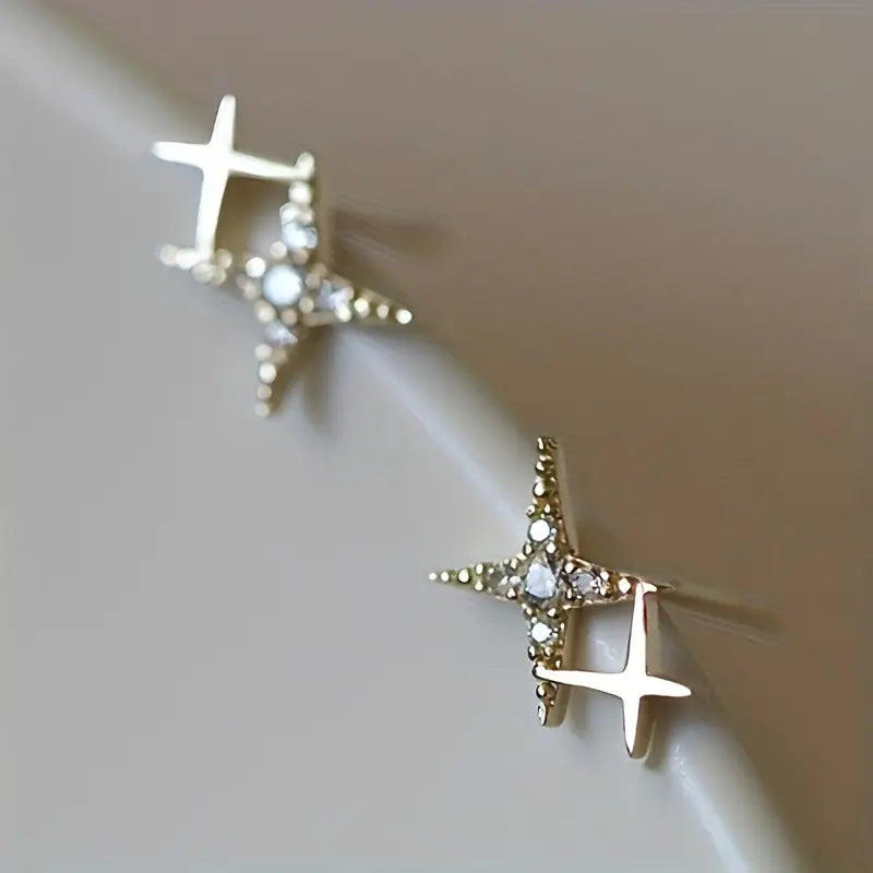 Double Star Design Stud Earrings Inlaid Zirconia