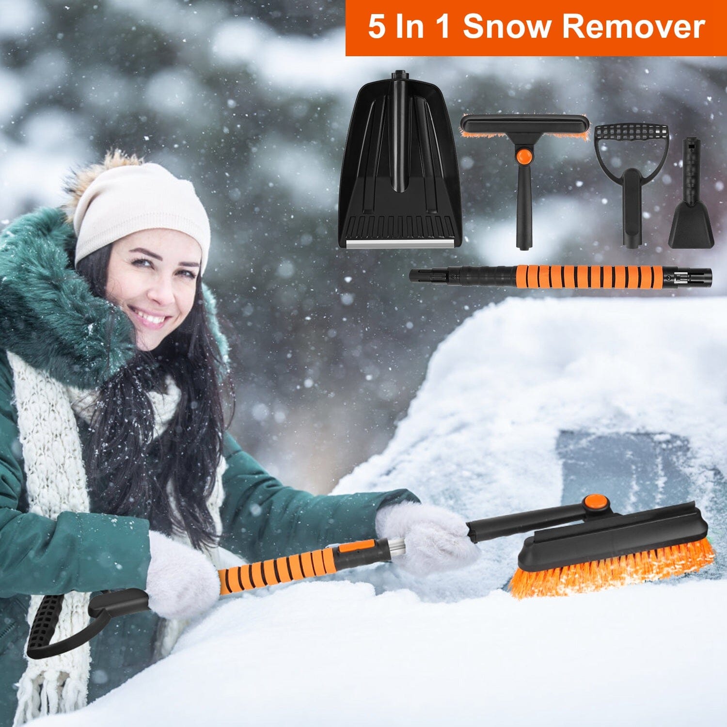 5-in-1 Detachable 180° Adjustable Ice Scraper Snow Shovel Sports & Outdoors - DailySale