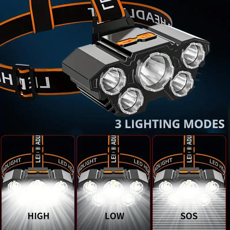 5 LED Headlamp High Lumens Super Bright Outdoor Headlight Sports & Outdoors - DailySale