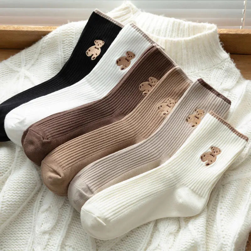 5-Pairs: Bear Embroidery Low Cut Ankle Socks Women's Shoes & Accessories - DailySale