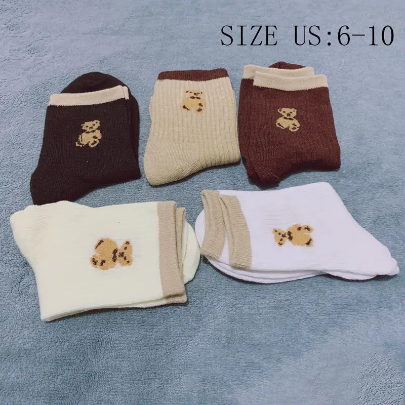 5-Pairs: Bear Embroidery Low Cut Ankle Socks Women's Shoes & Accessories - DailySale