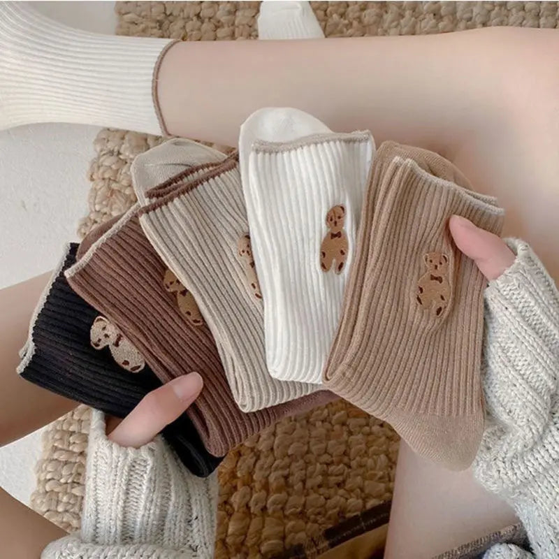 5-Pairs: Bear Embroidery Low Cut Ankle Socks Women's Shoes & Accessories - DailySale