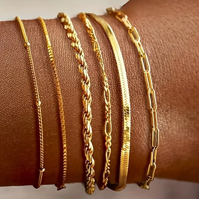 5-Piece: Elegant Multi-Layered Chain Bracelet Set Bracelets - DailySale