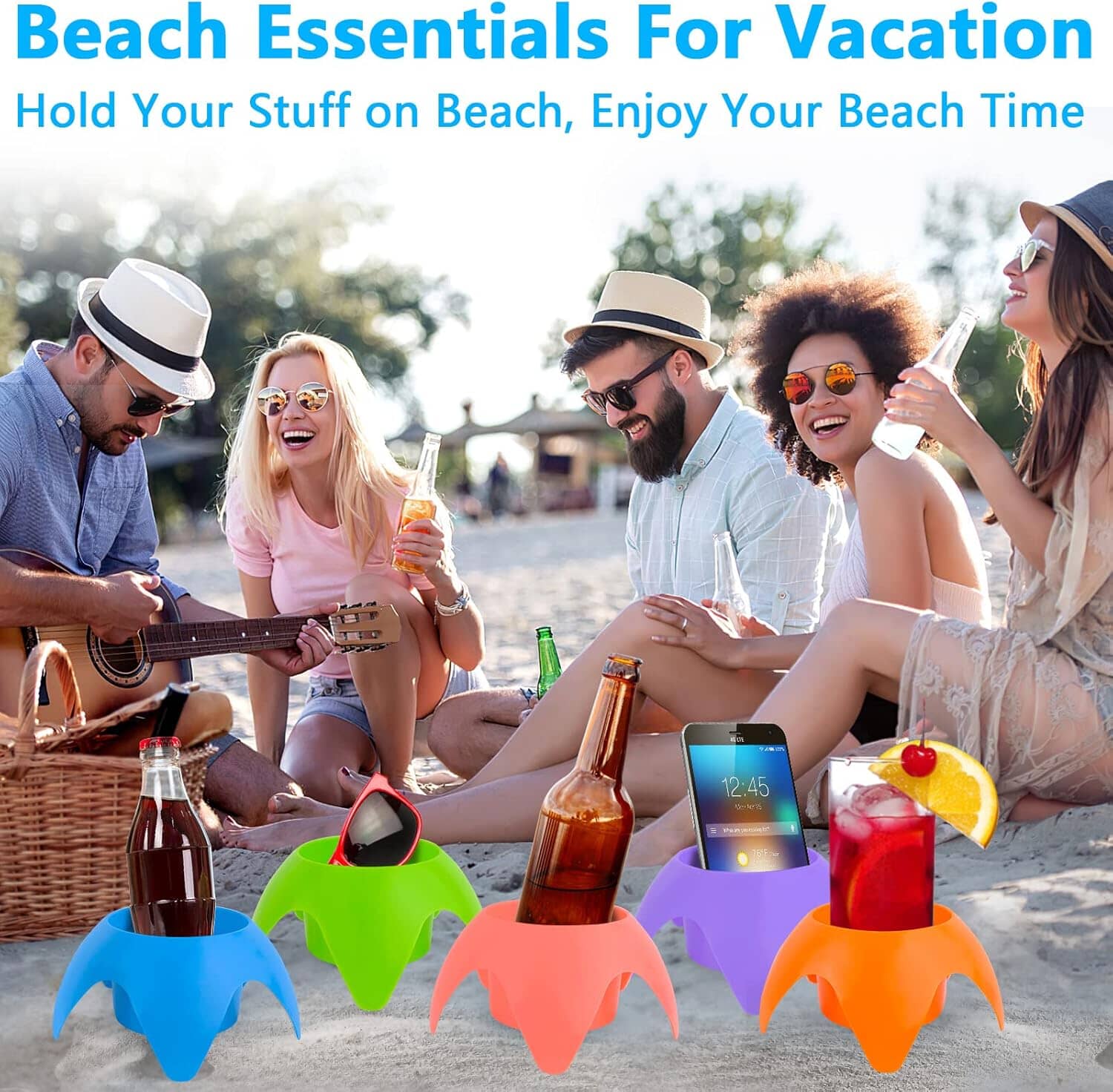 5-Piece: Seaside Plastic Beach Cup Holder Sports & Outdoors - DailySale