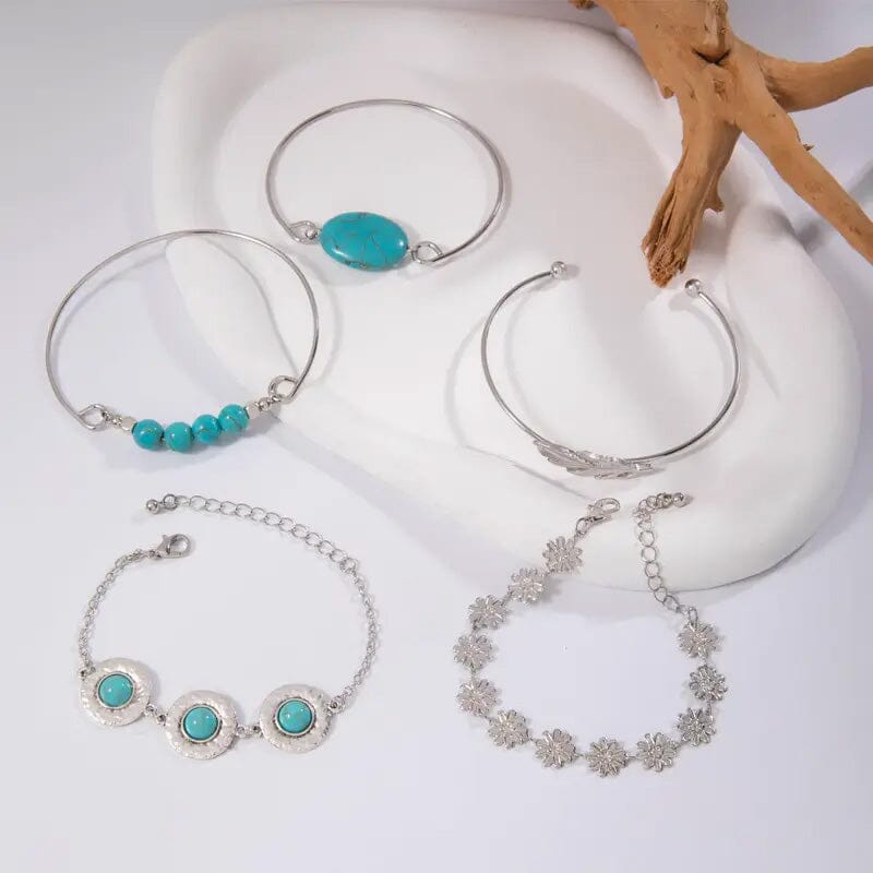 5-Piece Set: Retro Turquoise Inlaid Bracelet Bracelets - DailySale