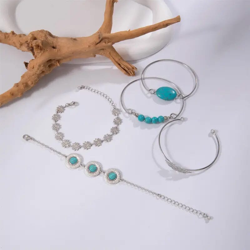 5-Piece Set: Retro Turquoise Inlaid Bracelet Bracelets - DailySale