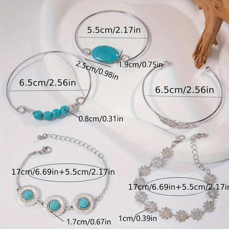 5-Piece Set: Retro Turquoise Inlaid Bracelet Bracelets - DailySale