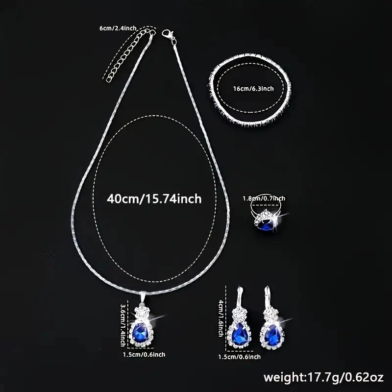 5-Piece Set: Stylish Jewelry Set for Women, Pair of Earrings, Necklace, Ring and Bracelet Adorned with Glass Accents Necklaces - DailySale