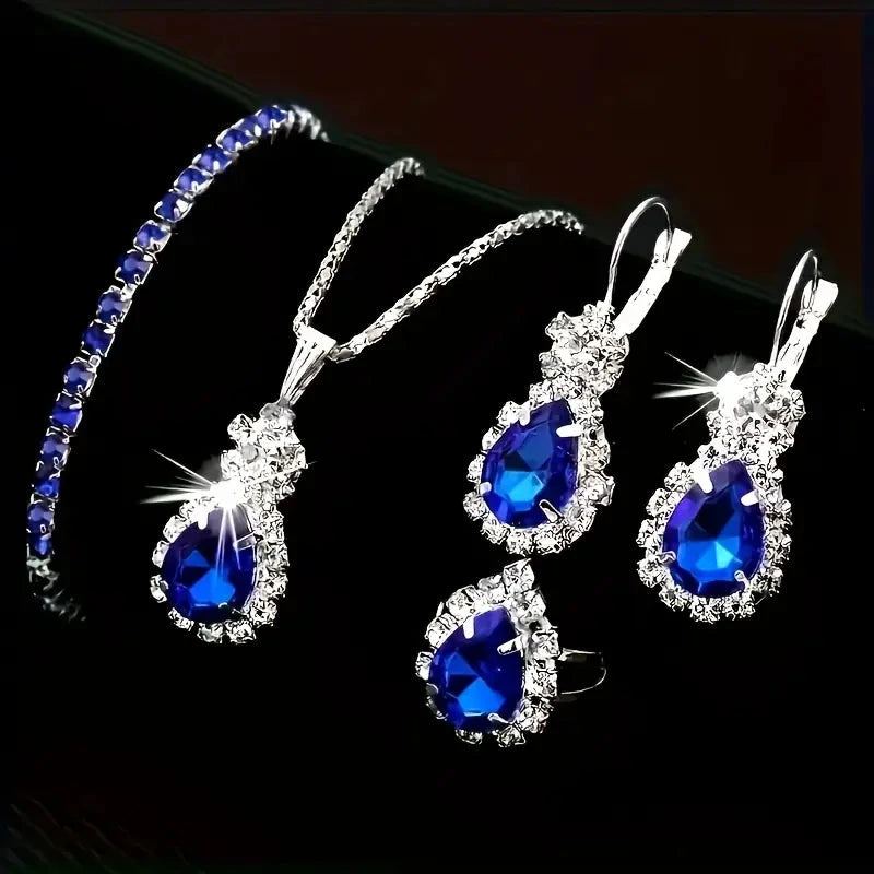 5-Piece Set: Stylish Jewelry Set for Women, Pair of Earrings, Necklace, Ring and Bracelet Adorned with Glass Accents Necklaces - DailySale