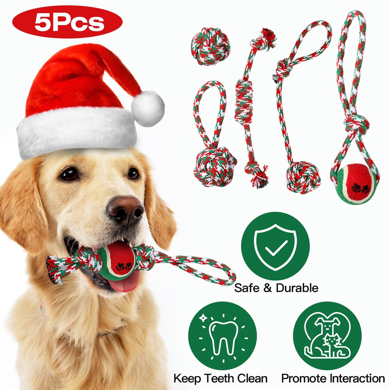 5-Pieces: Christmas Dog Rope Chew Toys Pet Supplies - DailySale