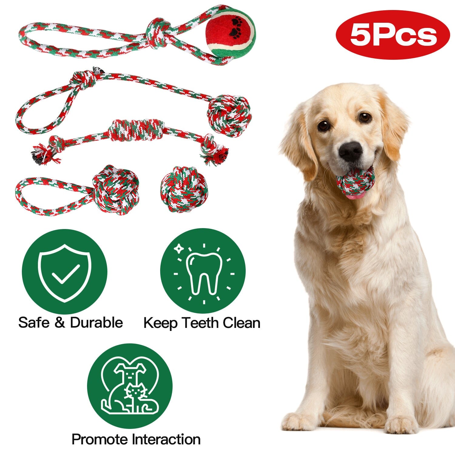 5-Pieces: Christmas Dog Rope Chew Toys Pet Supplies - DailySale