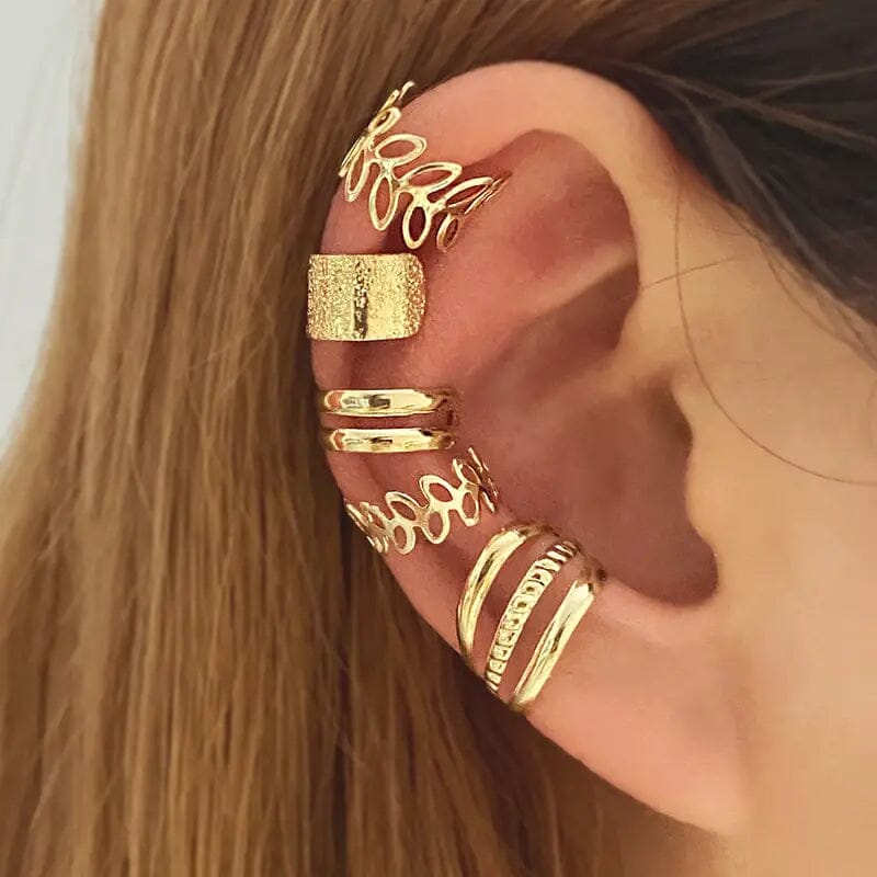 5-Pieces: Golden Leaf Cutout Ear Clips Earrings - DailySale