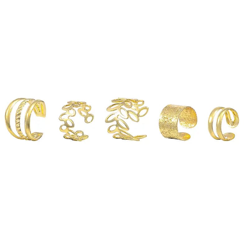 5-Pieces: Golden Leaf Cutout Ear Clips Earrings - DailySale