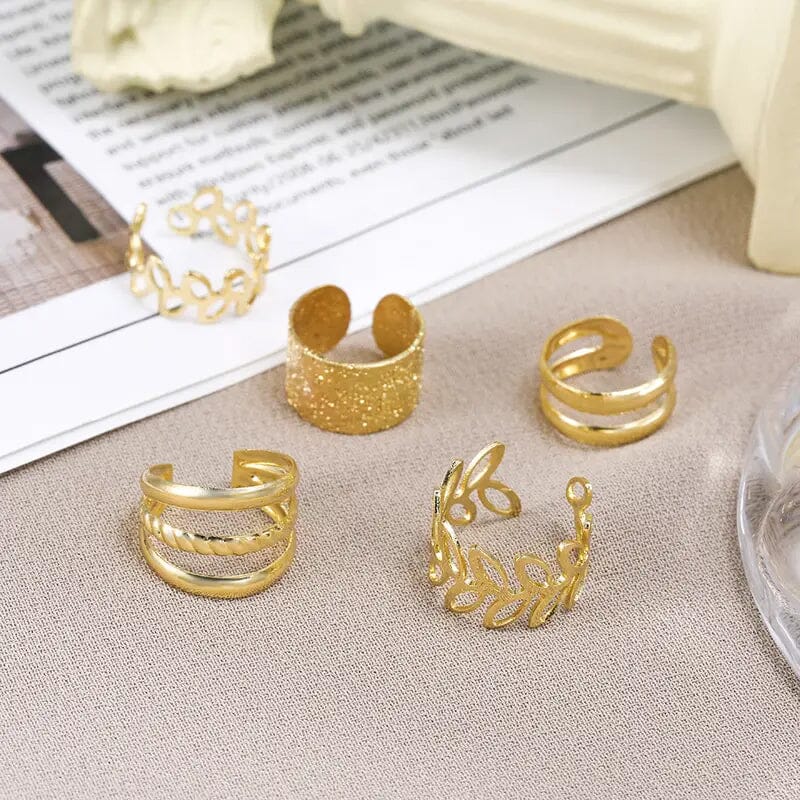 5-Pieces: Golden Leaf Cutout Ear Clips Earrings - DailySale