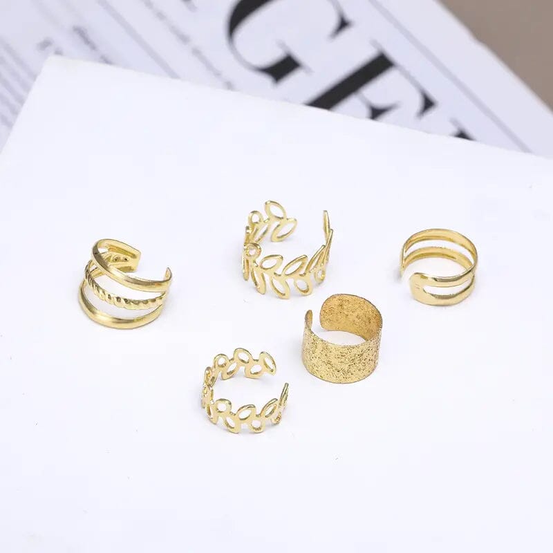 5-Pieces: Golden Leaf Cutout Ear Clips Earrings - DailySale