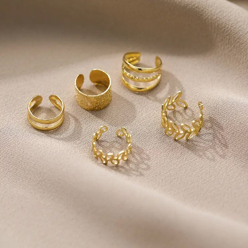 5-Pieces: Golden Leaf Cutout Ear Clips Earrings - DailySale