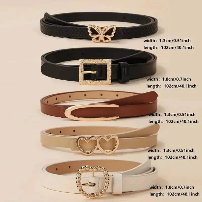 5-Pieces: Vintage PU Leather Solid Color Casual Jeans Pants Belt For Women Women's Shoes & Accessories - DailySale