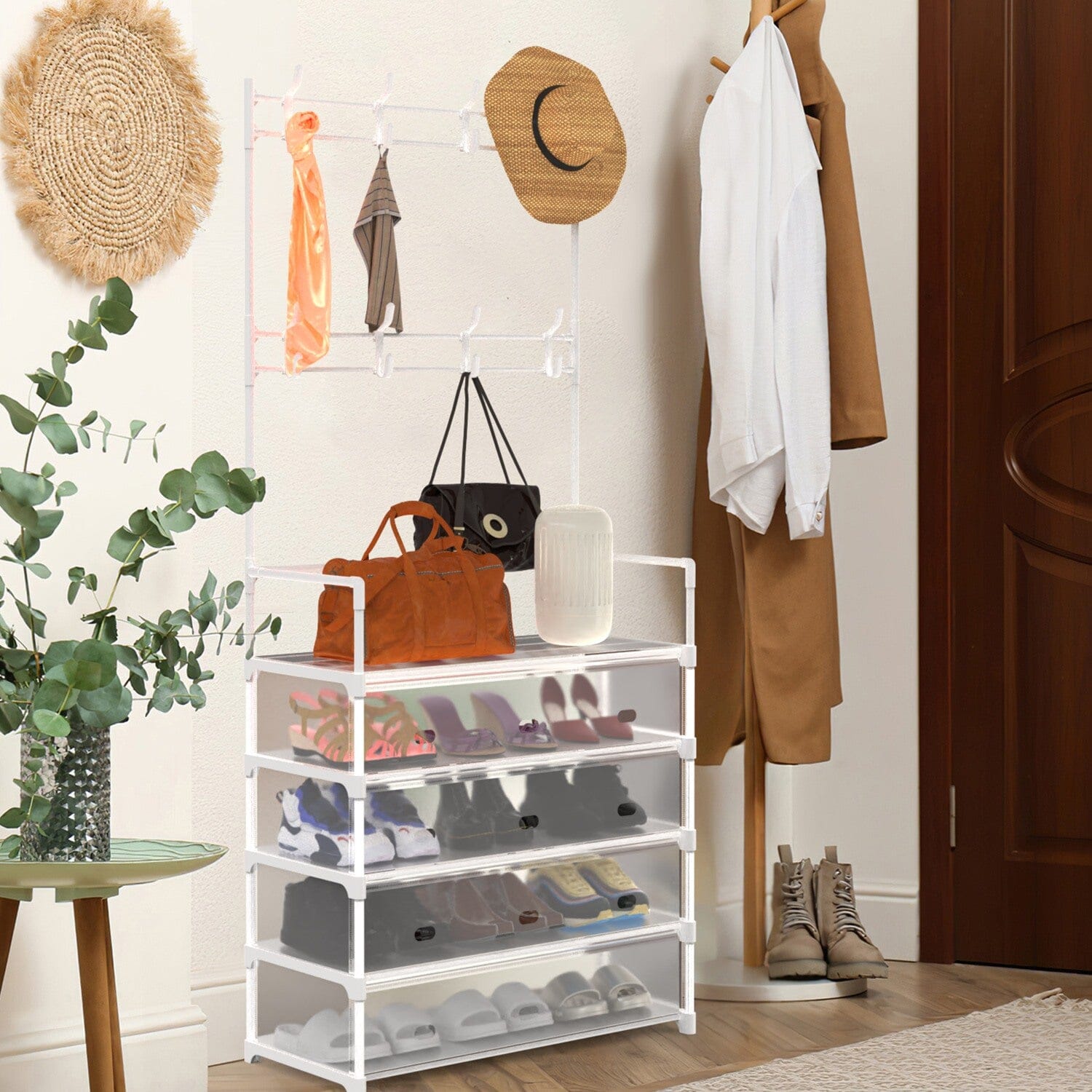 5-Tier Dustproof Entryway Hall Tree Coat and Shoe Rack Closet & Storage - DailySale