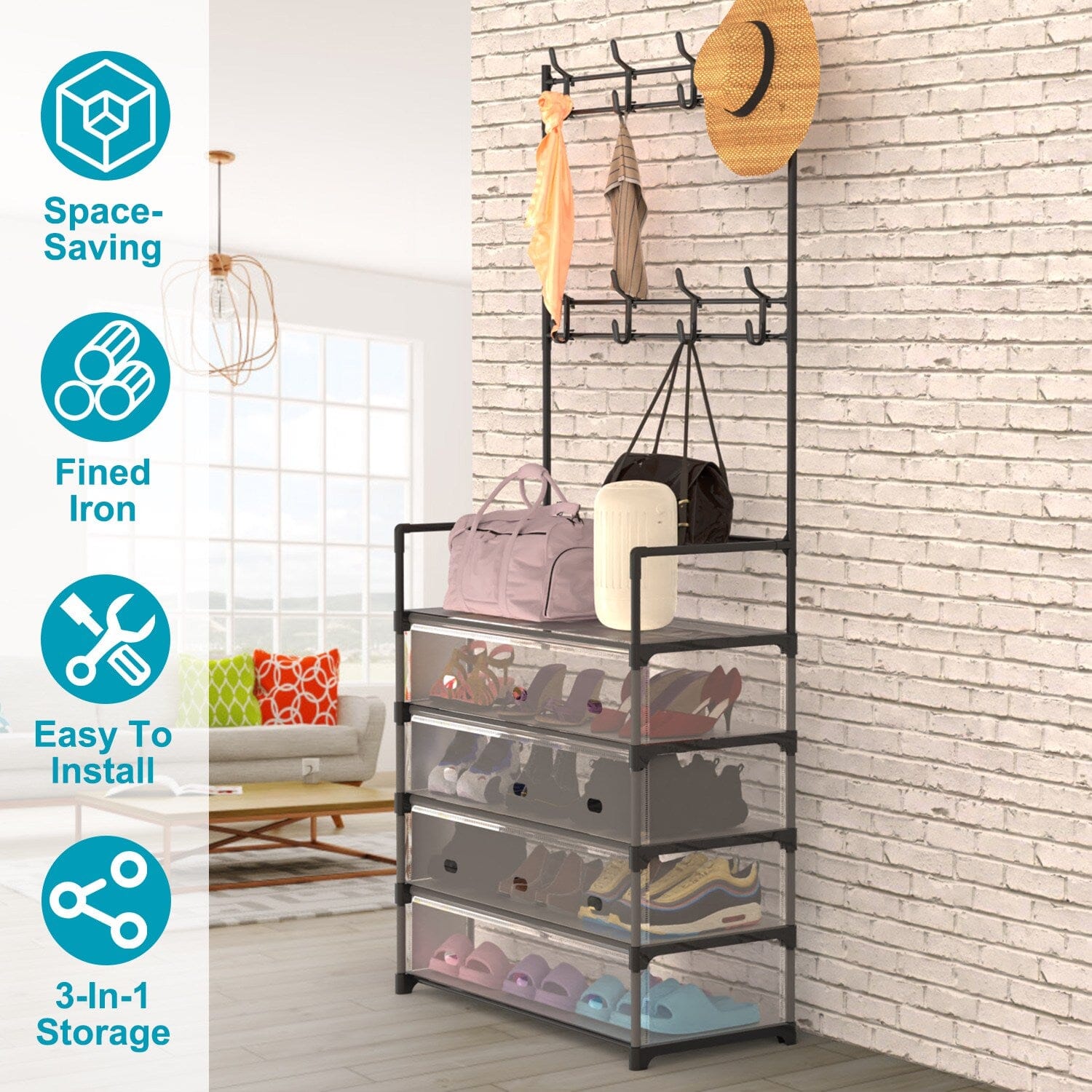 5-Tier Dustproof Entryway Hall Tree Coat and Shoe Rack Closet & Storage - DailySale