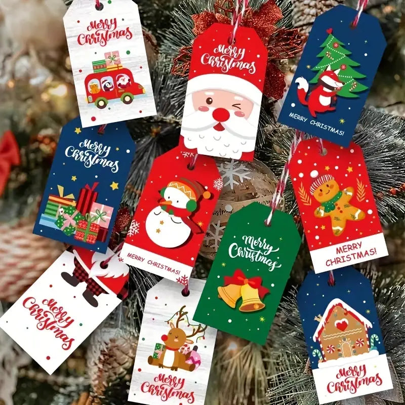 50Pcs Merry Christmas Gift Name Tags Christmas tree Hat Sticker