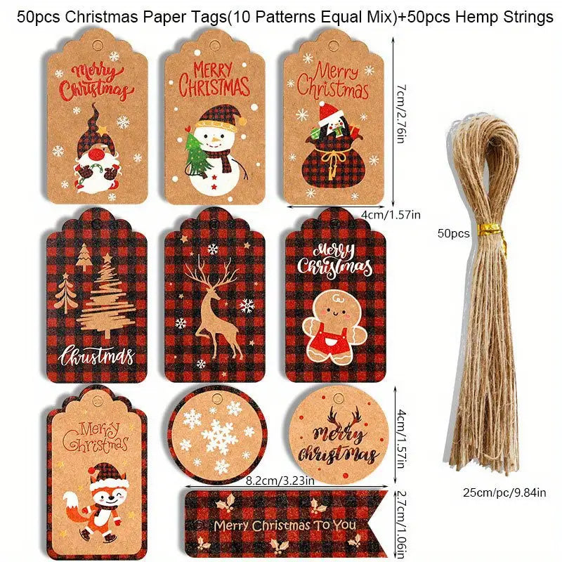 50-Pieces: Christmas Gift Box Decoration Tag Holiday Decor & Apparel Plaid Pattern - DailySale