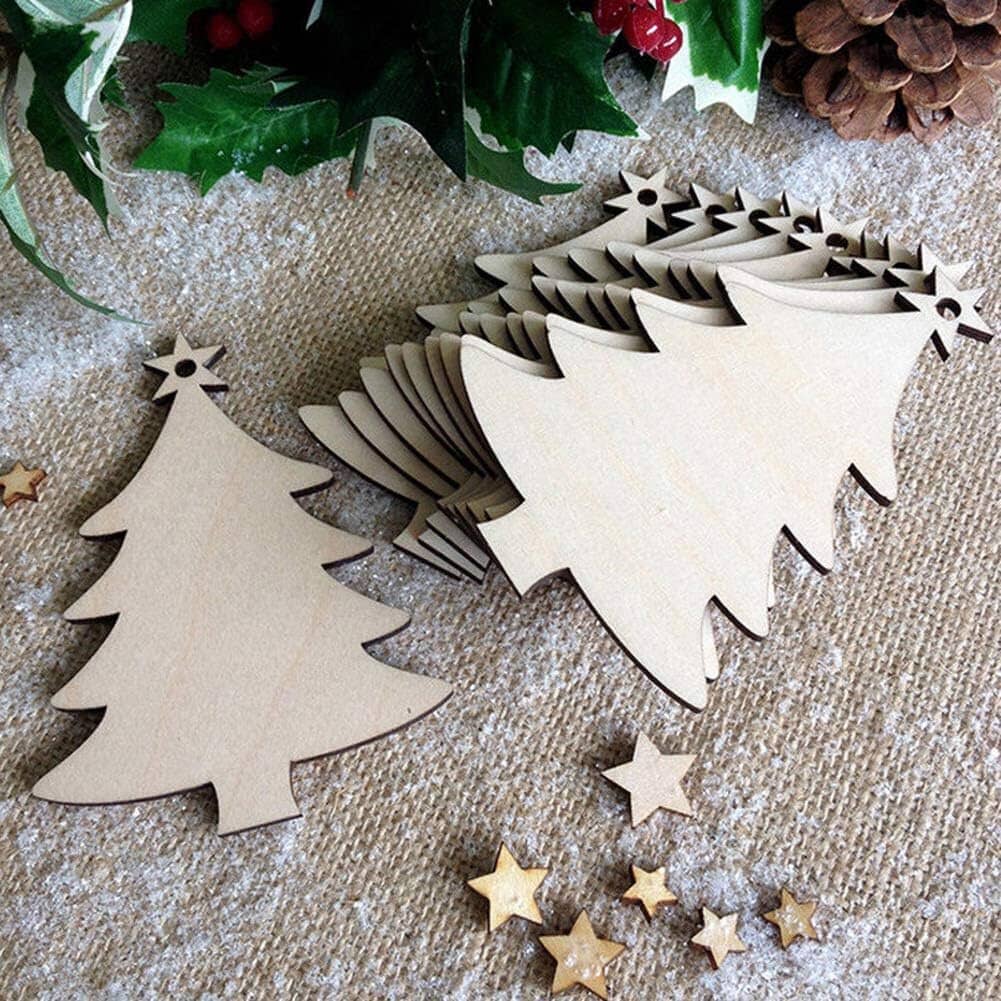 50-Pieces: Wooden Mini Christmas Tree Small Pendant Holiday Decor & Apparel - DailySale