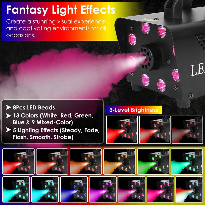 500W Fog Machine 2000CFM Colorful Smoke Machine with 8-Pieces LEDs 5 Lighting Effects 3-Level Brightness Holiday Decor & Apparel - DailySale
