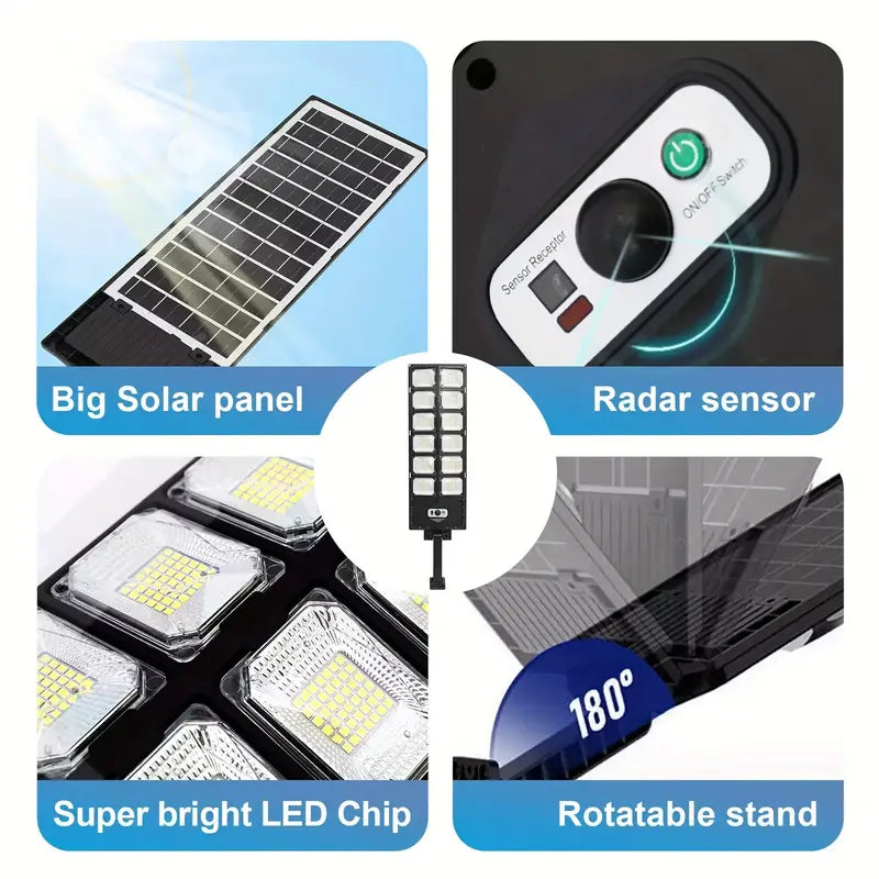 504-LED Ultra-Bright 6500K Solar Motion Sensor Street Light with Remote Control Outdoor Lighting - DailySale