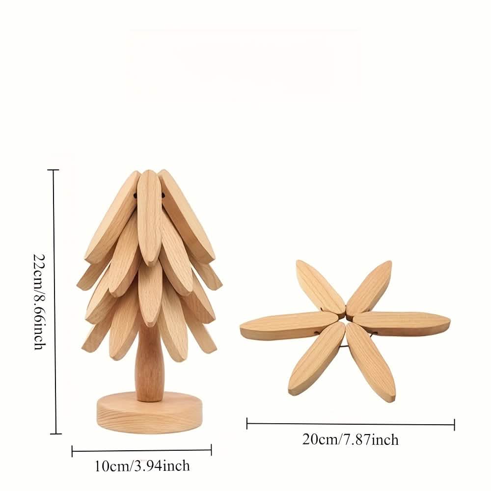 Solid Wood Heat-Resistant Table Mats – Tree-Shaped Coasters Set
