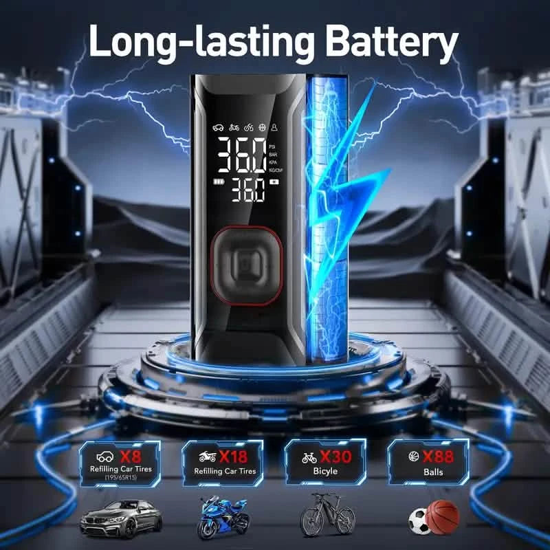 Tire Inflator Portable Air Compressor – Cordless 150PSI Pump with 10000mAh Battery for Car, Bike, Motorcycle, and Ball