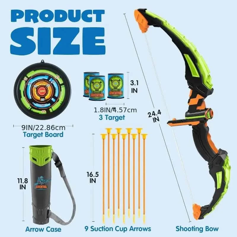 LED Bow & Arrow Toy Set for Kids | Light-Up Archery Play Kit with Suction Cup Arrows (Blue/Green)