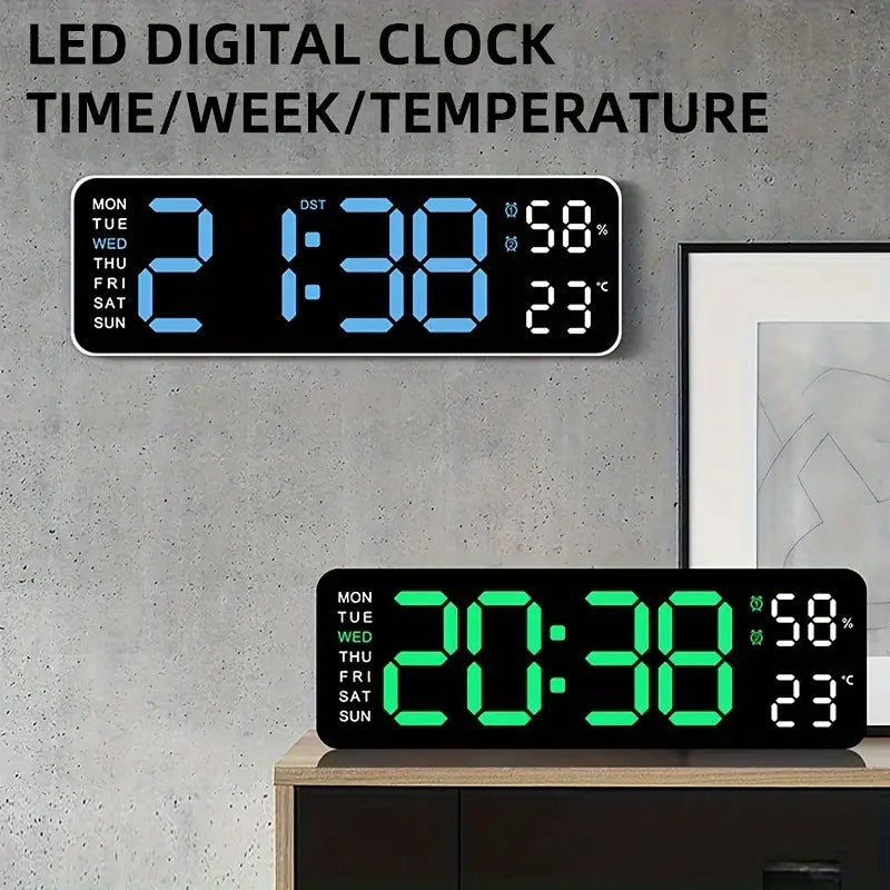 Luminous Large Screen LED Alarm Clock - Displays Week, Temperature, Humidity, and Timer