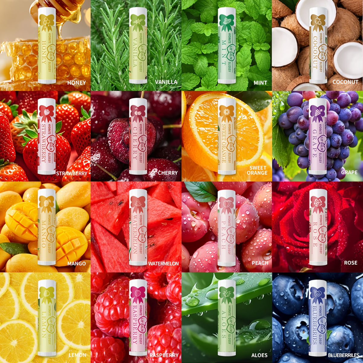 The flavor range shown against the fruit each one is named for
