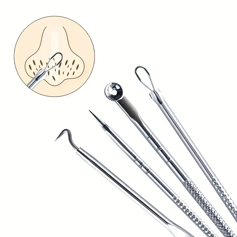 4-Piece Set: Blackhead Remover Tool for Blackheads, Acne and Dark Spots