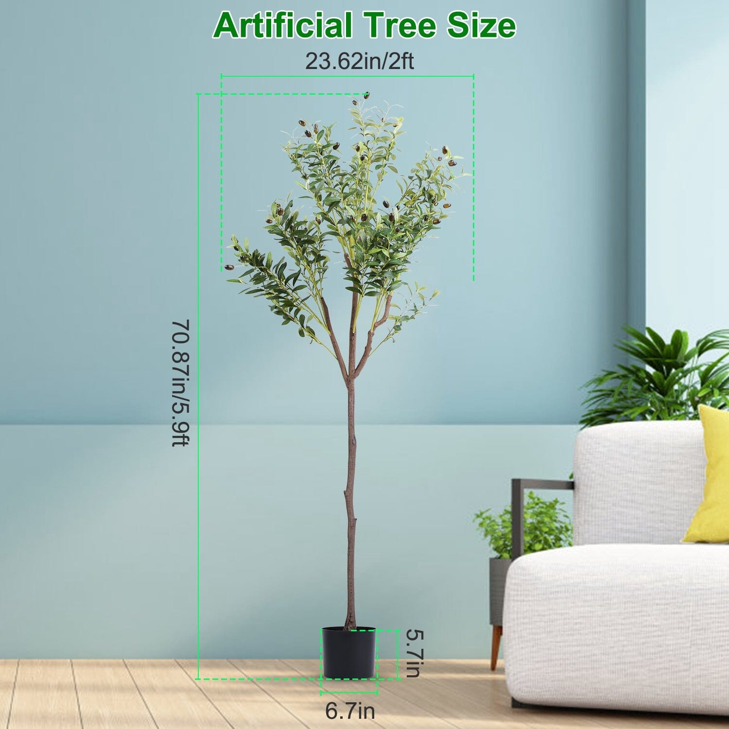 5.9ft Artificial Olive Tree with Lush Olive Branches and Fruits with Black Planter Pot Garden & Patio - DailySale