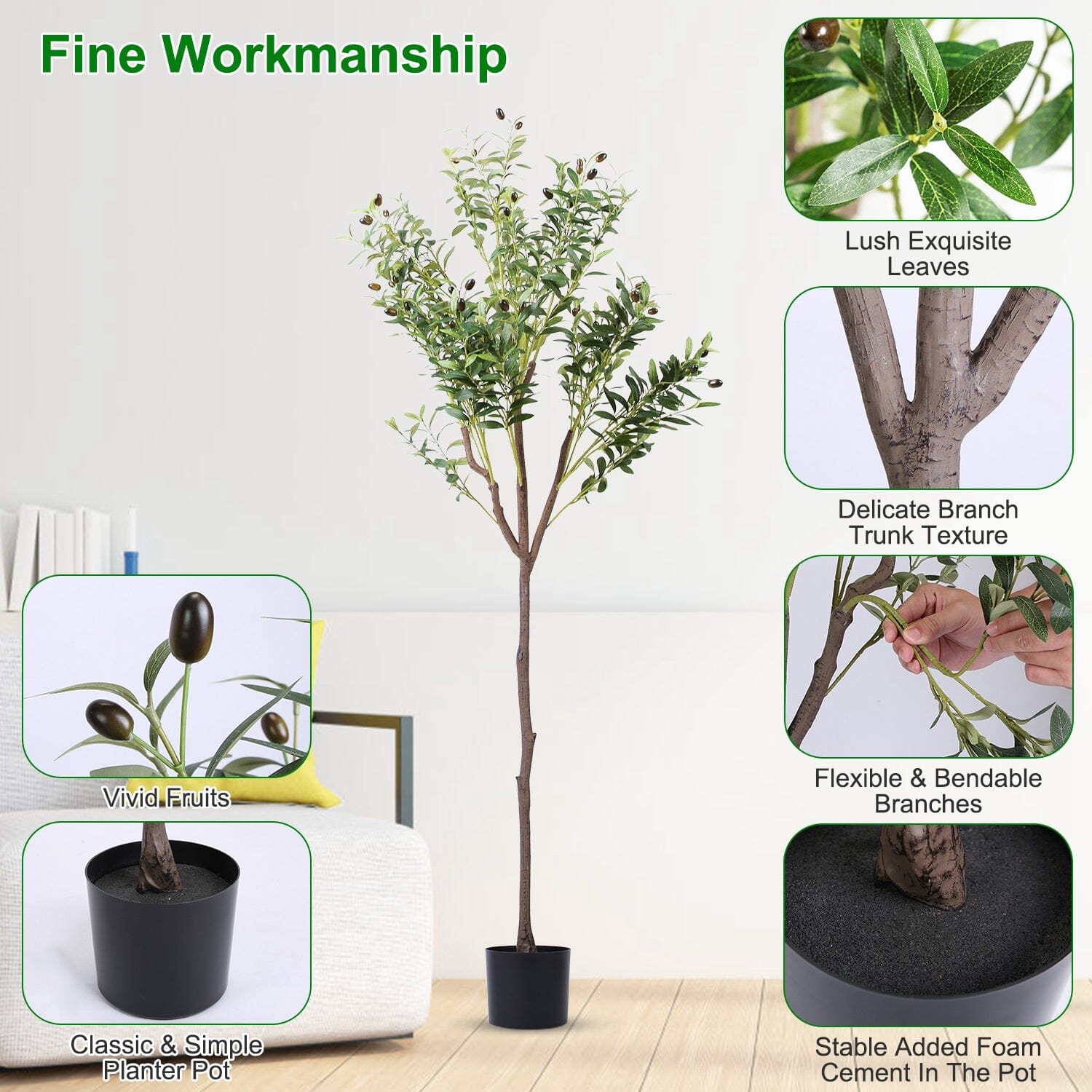 5.9ft Artificial Olive Tree with Lush Olive Branches and Fruits with Black Planter Pot Garden & Patio - DailySale