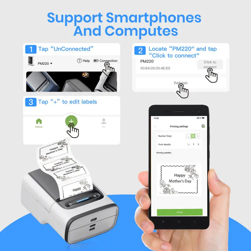 Polono Label Maker Machine with Tape PM220 Label Printer