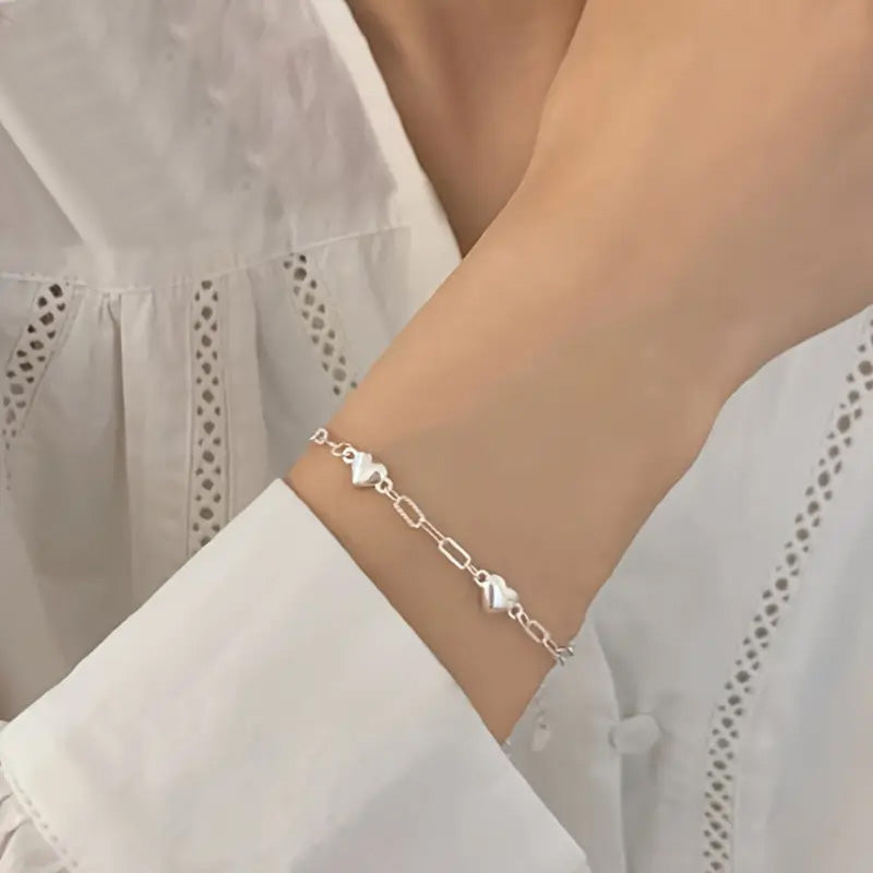 Heart-Shaped S925 Silver Bracelet