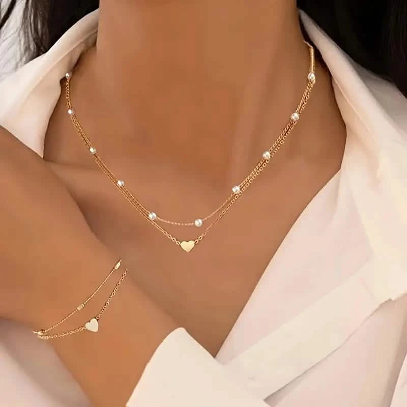 3pcs Heart Necklace & Bracelet Set for Women