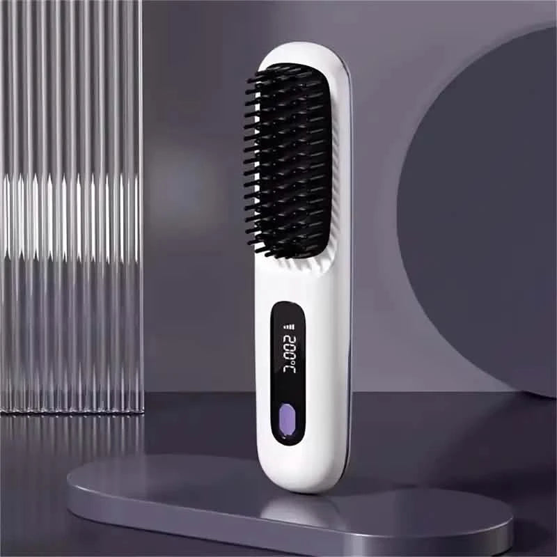 Portable Wireless Hair Straightener Comb – USB Rechargeable, 3-Speed, Negative Ion