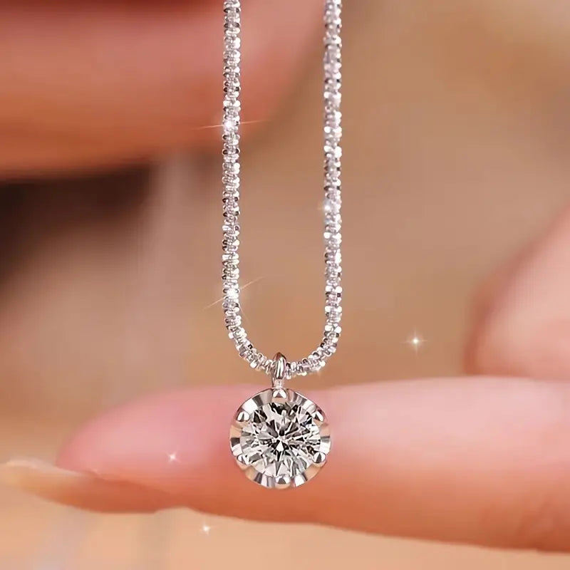 Sparkling Wave-Shaped Six-Claw Single Zirconia Pendant Necklace